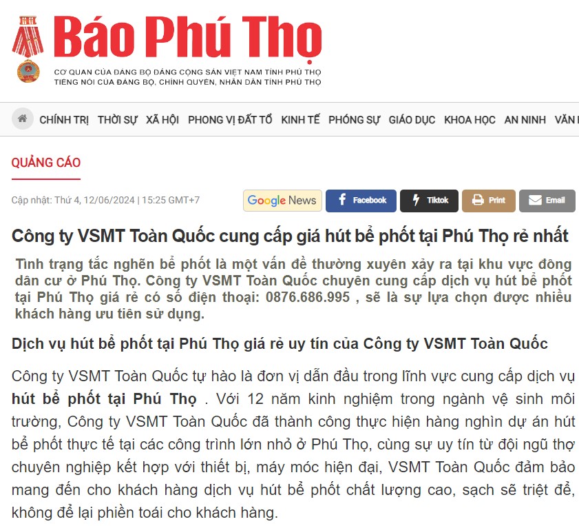 Thông tắc cống tại Phú Thọ